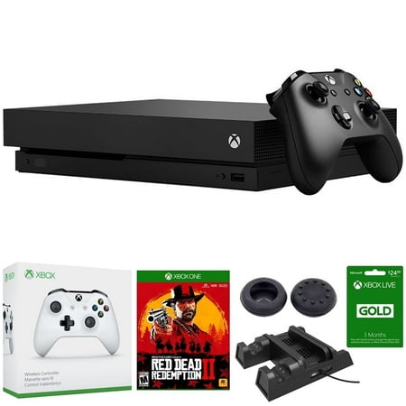 Microsoft Xbox One X 1TB Console, Black (CYV-00001) + Red Dead Redemption 2 For Xbox One + Xbox Live 3 Month Gold Membership + Xbox Wireless Controller + 3-in-1 Vertical Stand Charging Station + More