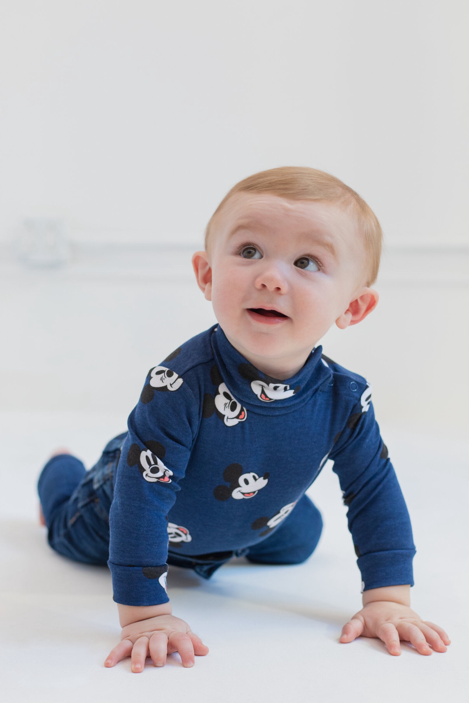 Disney Mickey Mouse Newborn Baby Boys 2 Pack Turtleneck Bodysuits Newborn to Infant