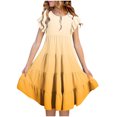 thumbnail image 3 of lcziwo Girls Summer Dresses Flutter Sleeve Flowy A-Line Tiered Midi Dress Gradient Print Casual Sundress Yellow 8 Years, 3 of 6