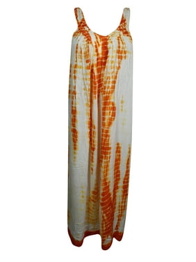 Mogul Women Sundress Tie-Dye Sleeveless V-Neck Summer Style Beach Coverup Comfy Long Tank Dresses