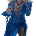 thumbnail image 4 of Women Long Split Dress Long Sleeve Deep Neck Drawstring Ruffle Dress, 4 of 9
