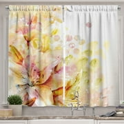 Ambesonne Shabby Flora Kitchen Curtains, Lilies Flowers Buds, 55"x39", Pale Pink Peach