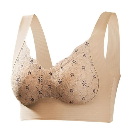 Mrat Non Padded Wireless Bra Womens Traceless Bras Comfortable Wirefree Breathable Gathering Sports Bra Everyday Underwear Bra S-422 Khaki XL