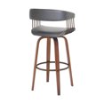 thumbnail image 2 of Topanga 30.5" Swivel Walnut Wood Bar Stool in Gray Faux Leather with Golden Bronze Metal, 2 of 8