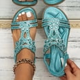 thumbnail image 2 of Rokment Glitter Rhinestones Wedges Dress Sandals for Women Beach Boho Vintage Sparkly Open Toe Low Heel Elastic Slingback Walking Dressy Summer Shoes Bride Wedding Light Blue Size 9, 2 of 4