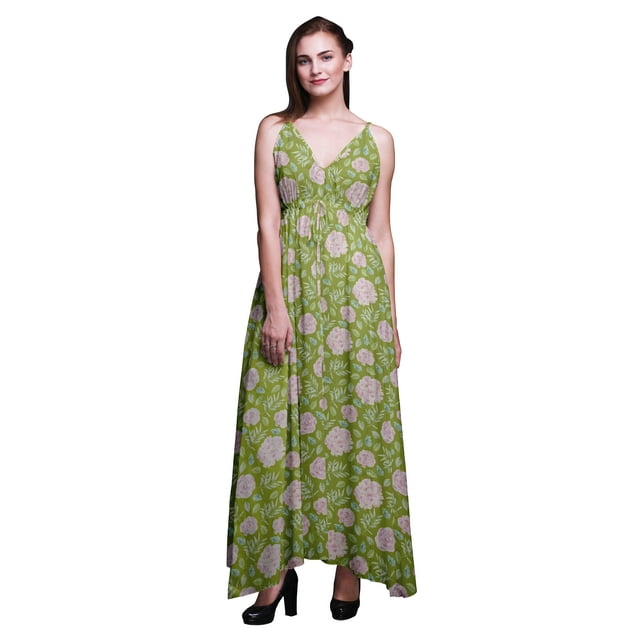 Bimba Floral Dames Imprimé Station Maxi DrawstringDressSpaghetti Sangle Plage Wear-XXX-Large