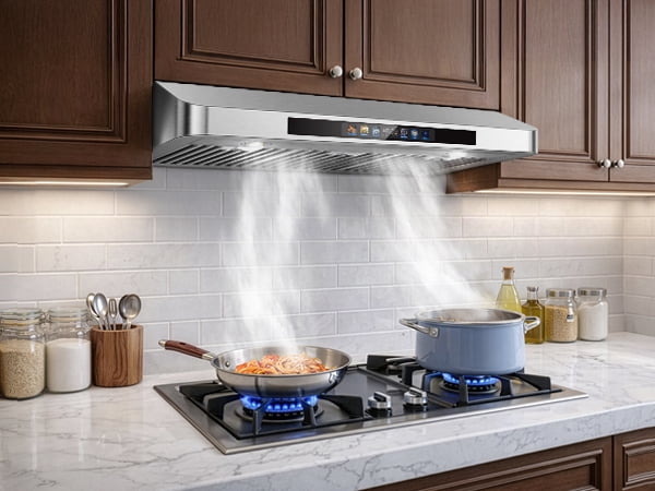 36 Inch Under Cabinet Range Hood with Voice/Gesture/Touch Control, 900 CFM Kitchen Vent Hood with 4-Speed Exhaust Fan, Stainless Steel Stove Hood with LED Lights, Baffle Filters