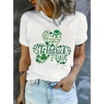 thumbnail image 2 of Women's St. Patrick's Day White T-Shirt - Casual Round Neck, Clover Print, Lightweight Polyester Blend, Machine Washable, Spring Summer Tee|Cheerful Design|Knit Tshirt, 2 of 8