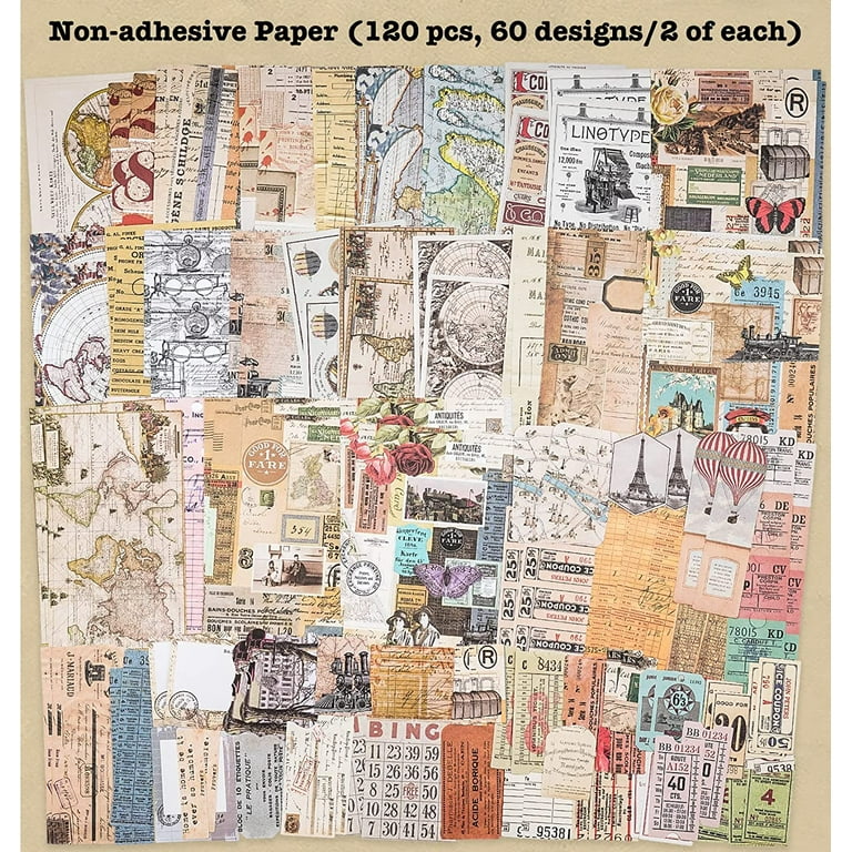 Retro Collage Artistic Scrapbook Paper Pack - 200 Pieces with Washi Stickers  and Specialty Paper