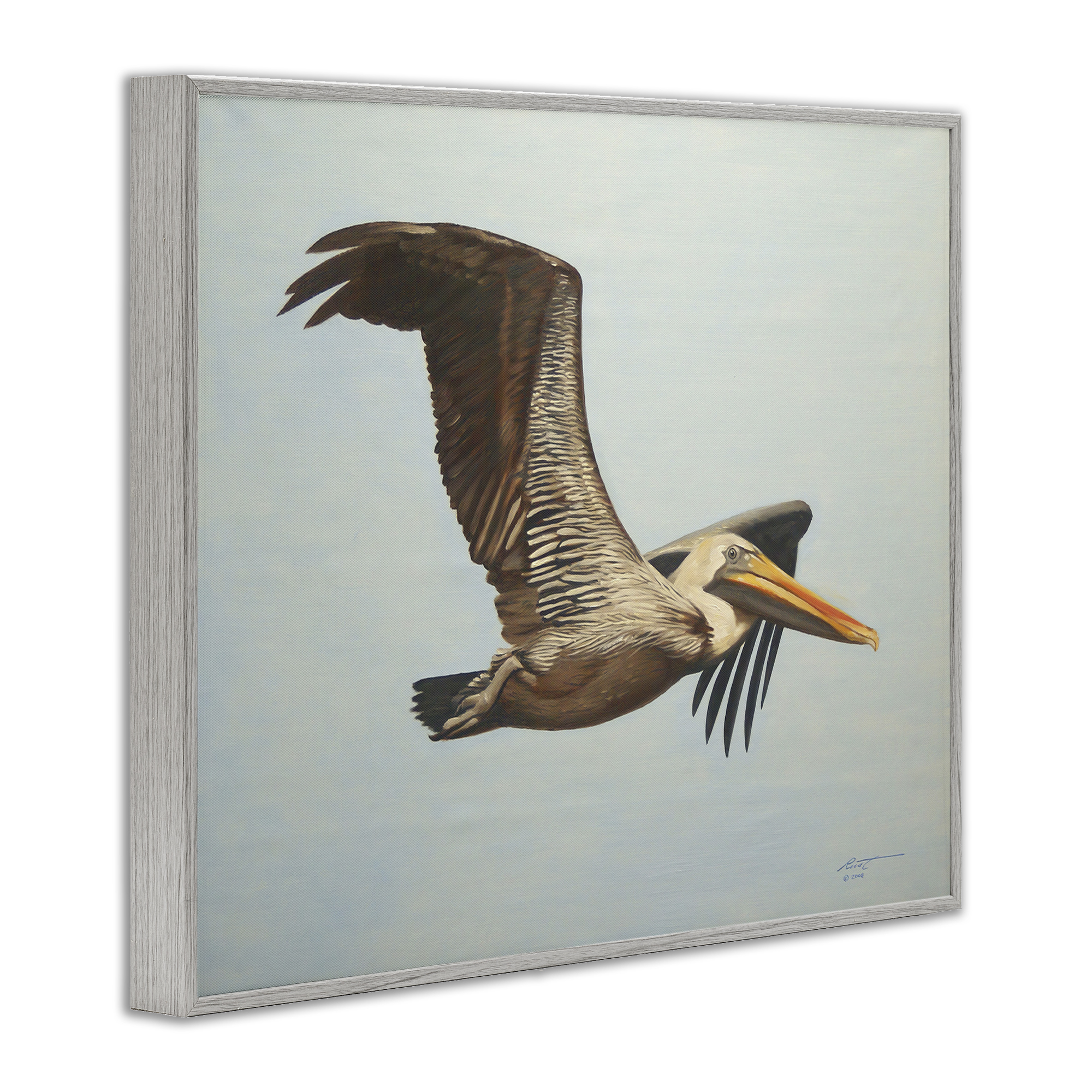 Stupell Industries Brown Pelican in Flight Animals & Insects Painting Gray Framed Art Print Wall Art, 14 x 11