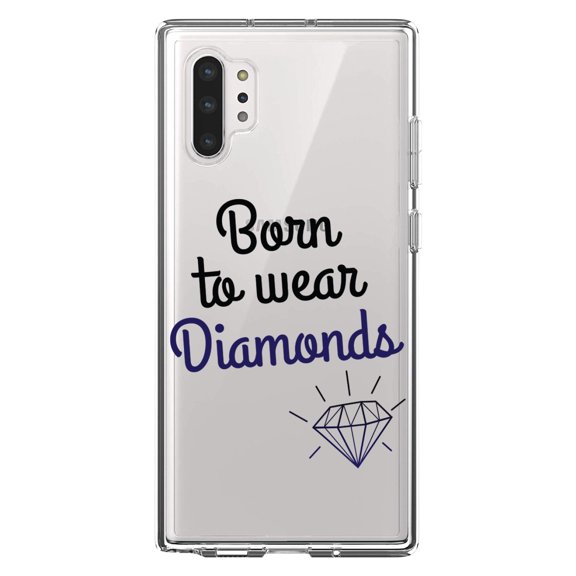 DistinctInk Clear Shockproof Hybrid Case for Galaxy Note 10 PLUS (6.8" Screen) - TPU Bumper Acrylic Back Tempered Glass Screen Protector - Born to Wear Diamonds