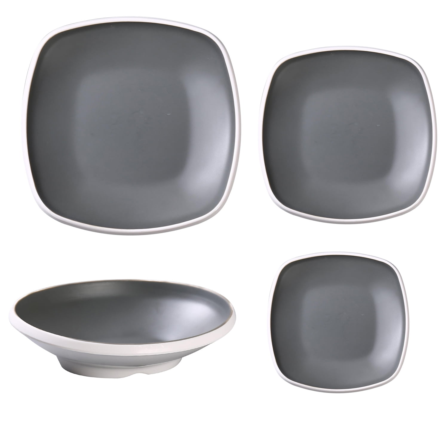 Details about   Set 2   Mainstay Plastic Dinnerware Set Plate, Bowl, 26 O Z cups , Grey 