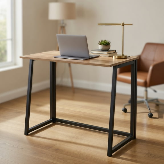 GVN 31 Inch Space-saving Folding Computer Desk for Home Office-Natural, Desk for Bedroom, Gaming Computer Desks for Study,Working,Writing
