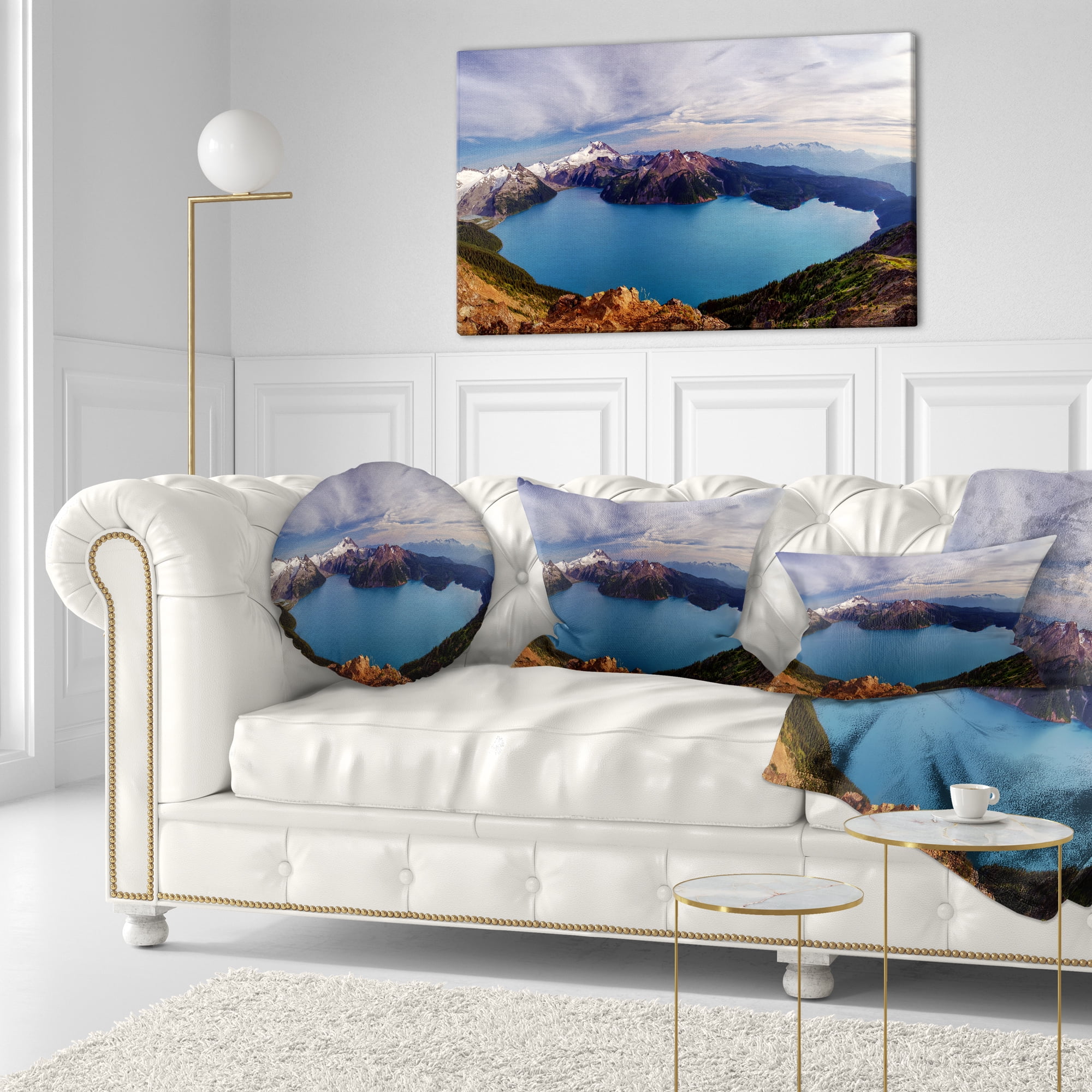Designart Clear Lake with Bright Sky - Landscape Printed Throw Pillow - 12x20