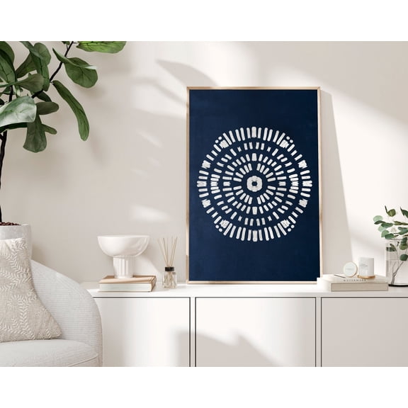 Navy Blue Wall Art, Abstract Circle Print, Tribal Pattern Art, Blue and White Artwork, Modern Abstract Art, Wall Art Poster Decor, Size 8x12 UNFFRAMED F03.1.8l9