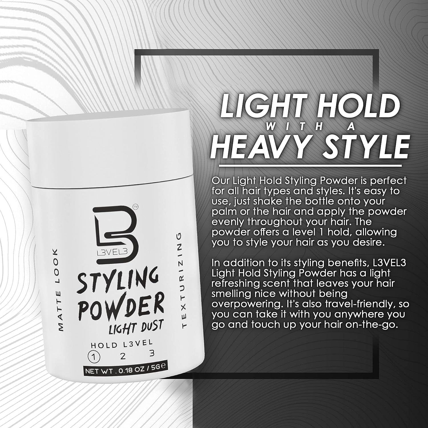  L3 Level 3 Styling Powder - Natural Look Mens Powder - Easy to  Apply with No Oil or Greasy Residue (Small - 30 Grams) : Beauty & Personal  Care