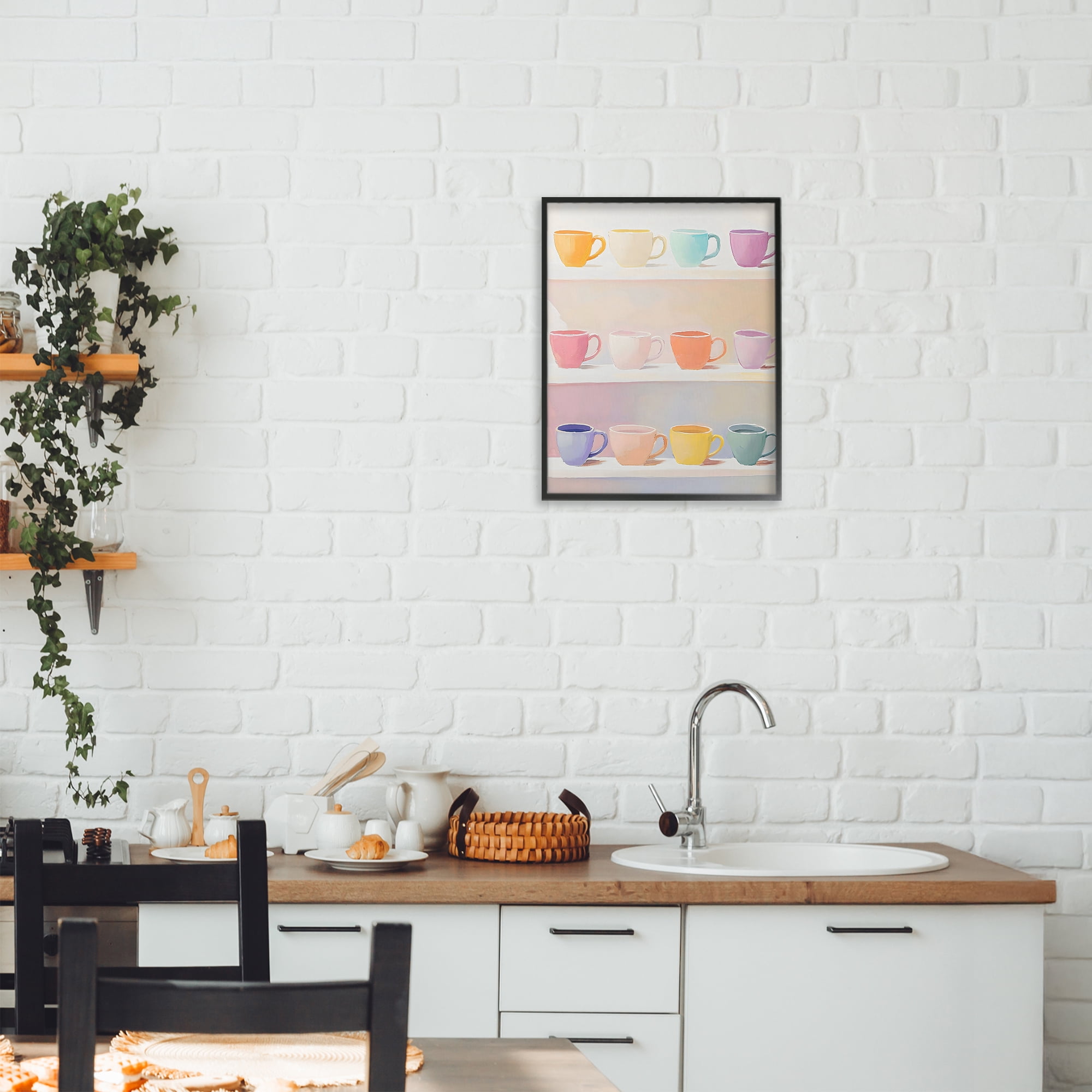 Stupell Industries Rows of Pastel Teacups Black Framed Giclee Art, design by The Prints Vibe