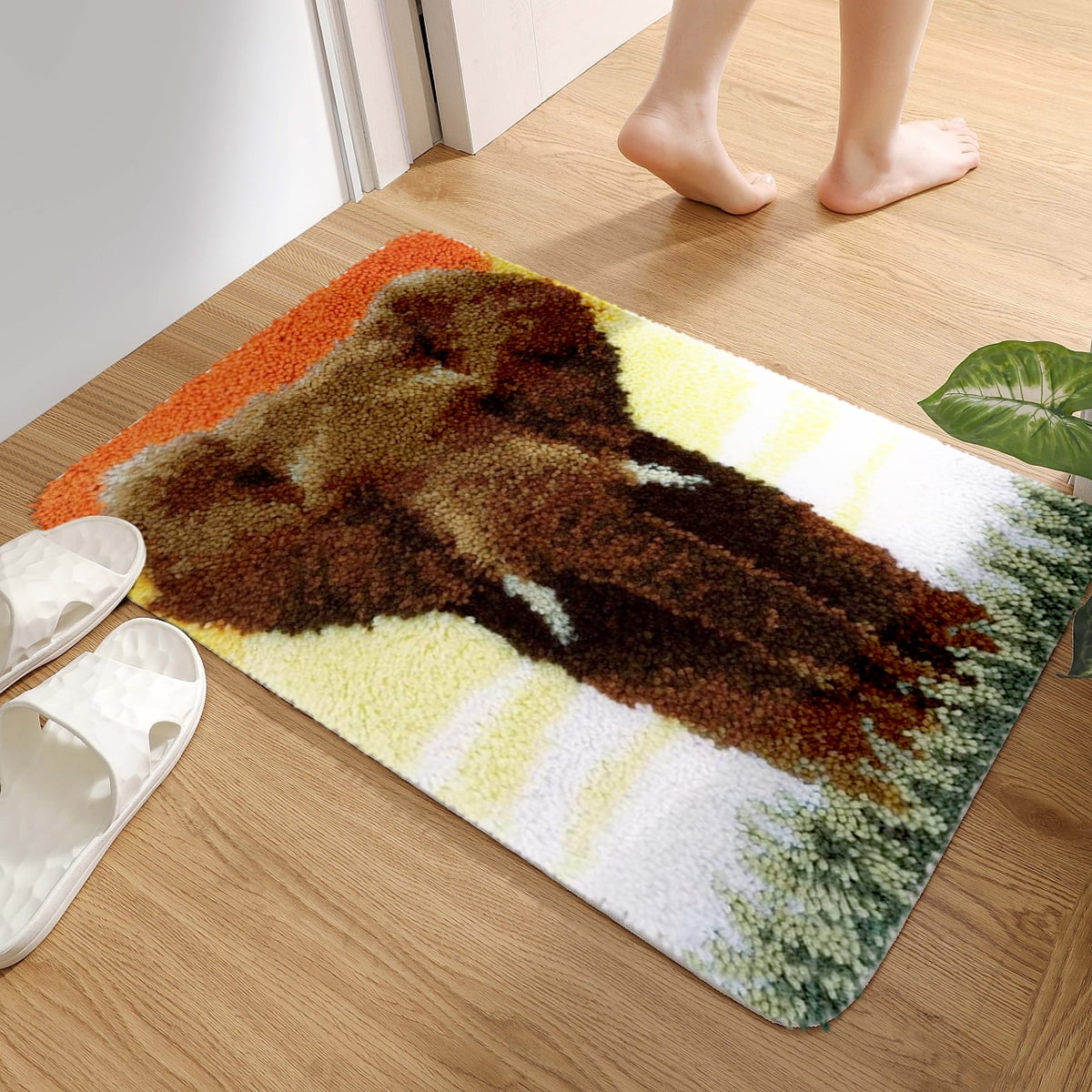 Latch hook rug kit,latch hook cushion kits,Deer And Elephants Latch Hook Rug Kit for Adults Crocheting Carpet Rug Yarn Sofa Cushion Mat Tapestry DIY Carpet Arts Crafts 50×38cm/20*15in