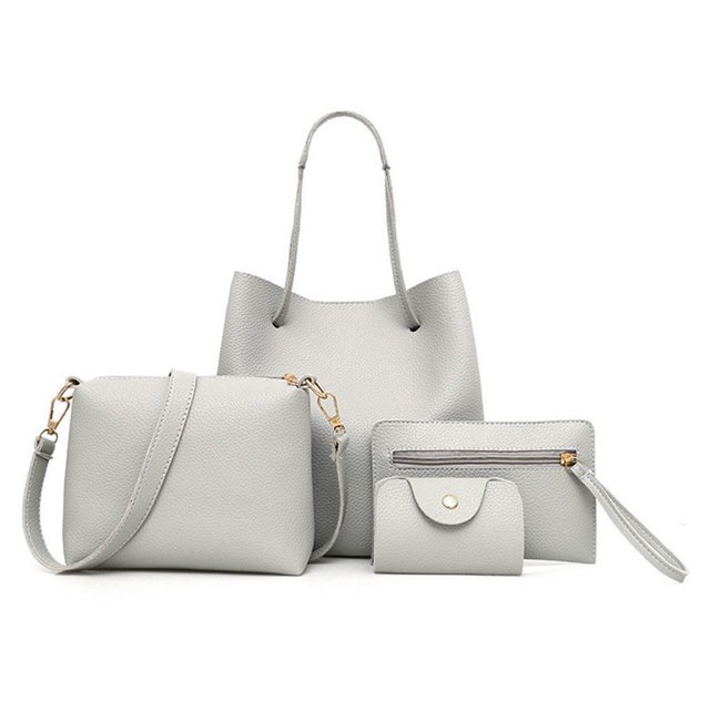 CHOK Sac à Main en PU Imprimé Uni Noir 4 Pcs