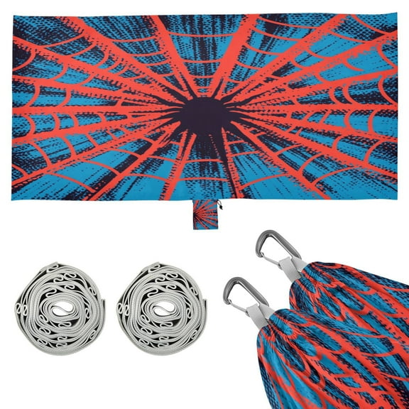 Wobogo Red Spiderweb Camping Hammocks 330 lb Capacity with Tree Straps and Hanging Pockets for Outside Hiking Beach Backpack Travel