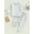 thumbnail image 2 of Bagilaanoe 2PCS Toddler Baby Girl Boy Pants Set Solid Color Long Sleeve Sweatshirt Pullover Tops + Drawstring Sweatpants 6M 12M 18M 24M 3T Kids Casual Sweatsuits, 2 of 9