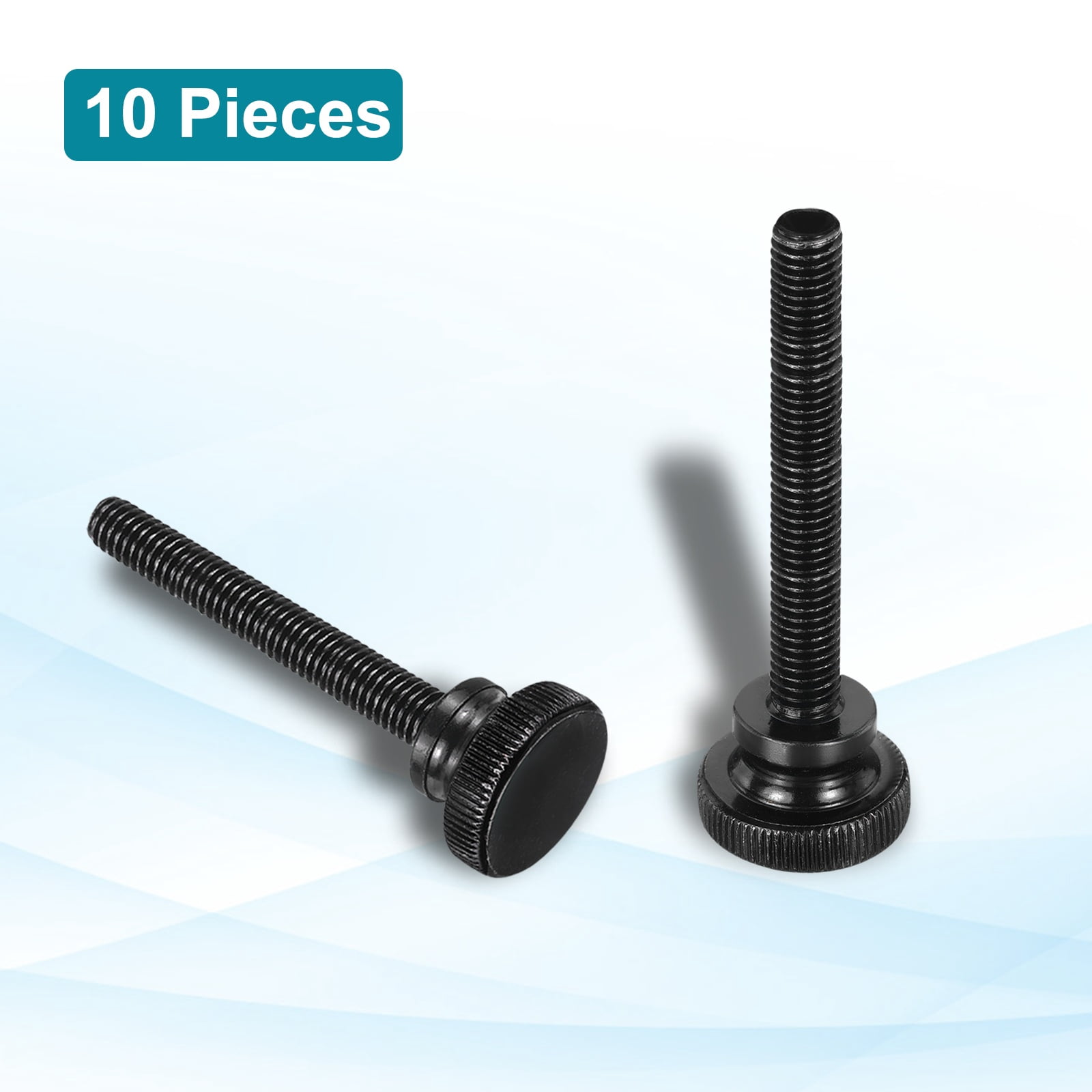Uxcell M8x60mm Knurled Thumb Screws, Black Steel Flat Head Thumb Screws Zinc Plated Metric Knurled Head Bolts with Shoulder Grip Knobs Hand Tighten Thread Fasteners, 10 Pcs
