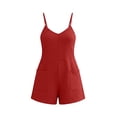 thumbnail image 4 of Costeam Womens Waffle Knit Short Romper Jumpsuit Sleeveless Spaghetti Strap Shorts Overalls with Pockets Casual Loose Fit Summer Loungewear Outfits, 4 of 9