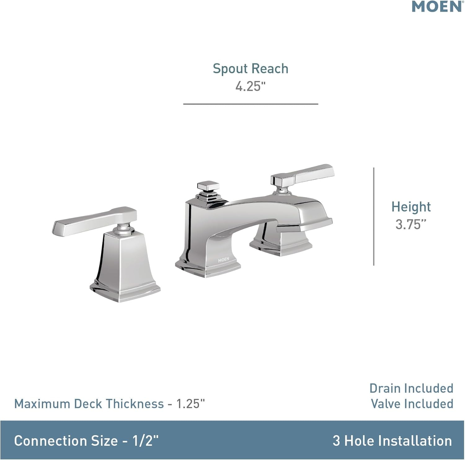Moen Boardwalk Brushed Nickel Two-Handle High Arc Widespread Bathroom Sink Faucet for 3-Hole Setups with Valve Included, TV6220BN