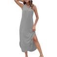 thumbnail image 2 of Ygbgbb Women's Lightweight Summer Dress Casual Loose Beach Sundresses V Neck Sleeveless Dresses Solid Tank Maxi Dress Gray XXL, 2 of 7