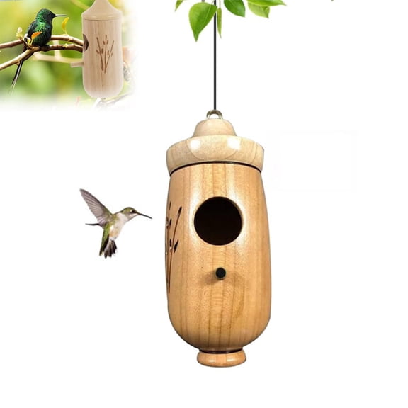 Graddi Wooden Hummingbird House, Durable Pine Wood Bird Nesting Box for Hanging Outdoors, Attracts Hummingbirds, Weatherproof Small Bird House for Garden, Porch, Balcony (A, 1PC)