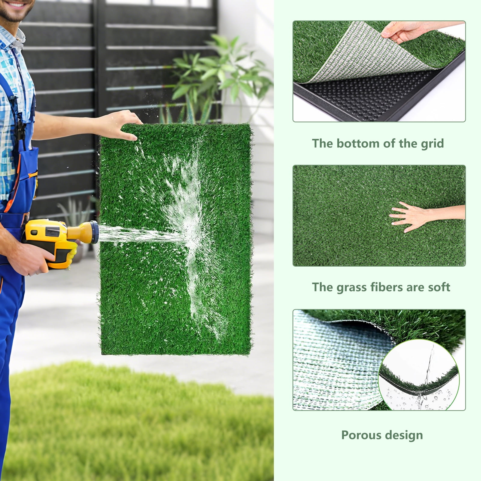 Dog Grass Pee Pad with Tray, 3-Layer Reusable & Washable Potty Training Pad, Artificial Turf for Indoor Outdoor Use, for Small & Medium Dogs (30 x 20 Inch)