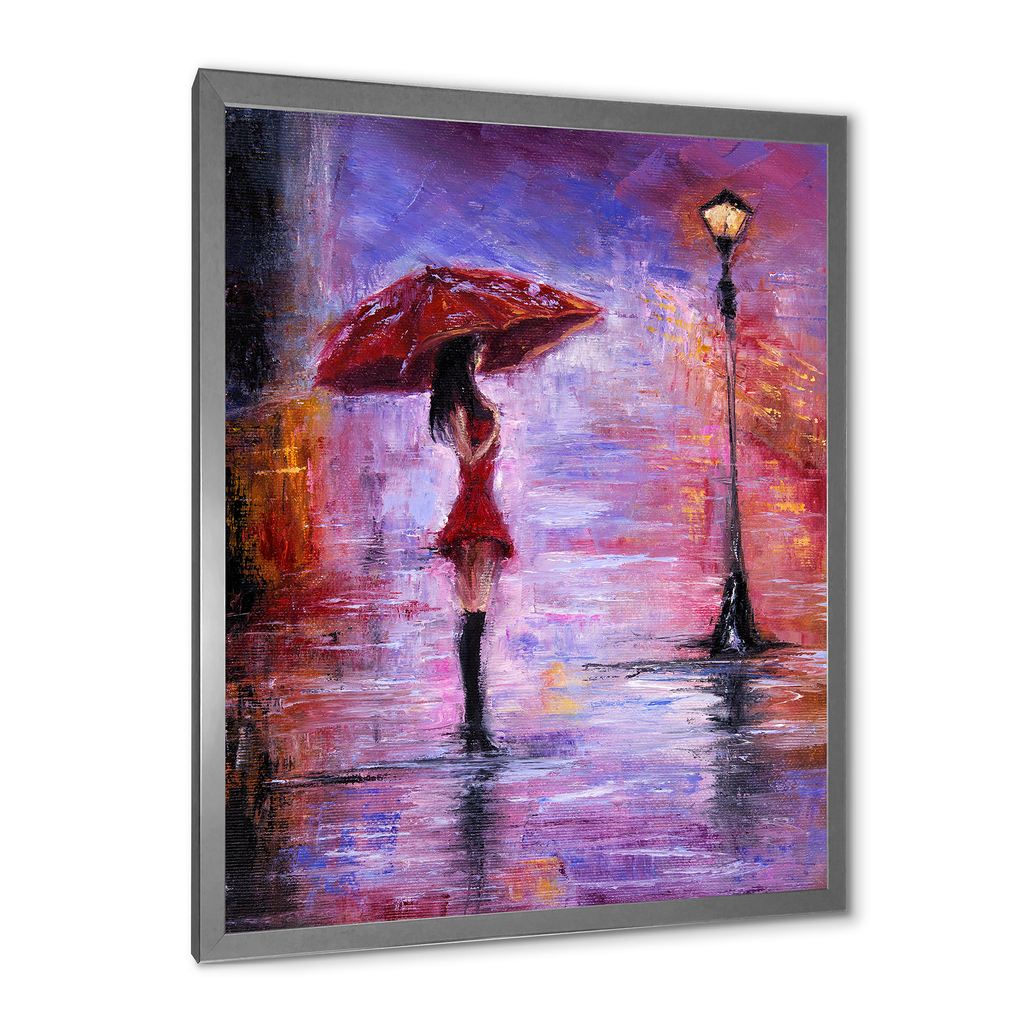 Designart 'The Girl With The Umbrella Walking In The Rain I' French Country Framed Art Print