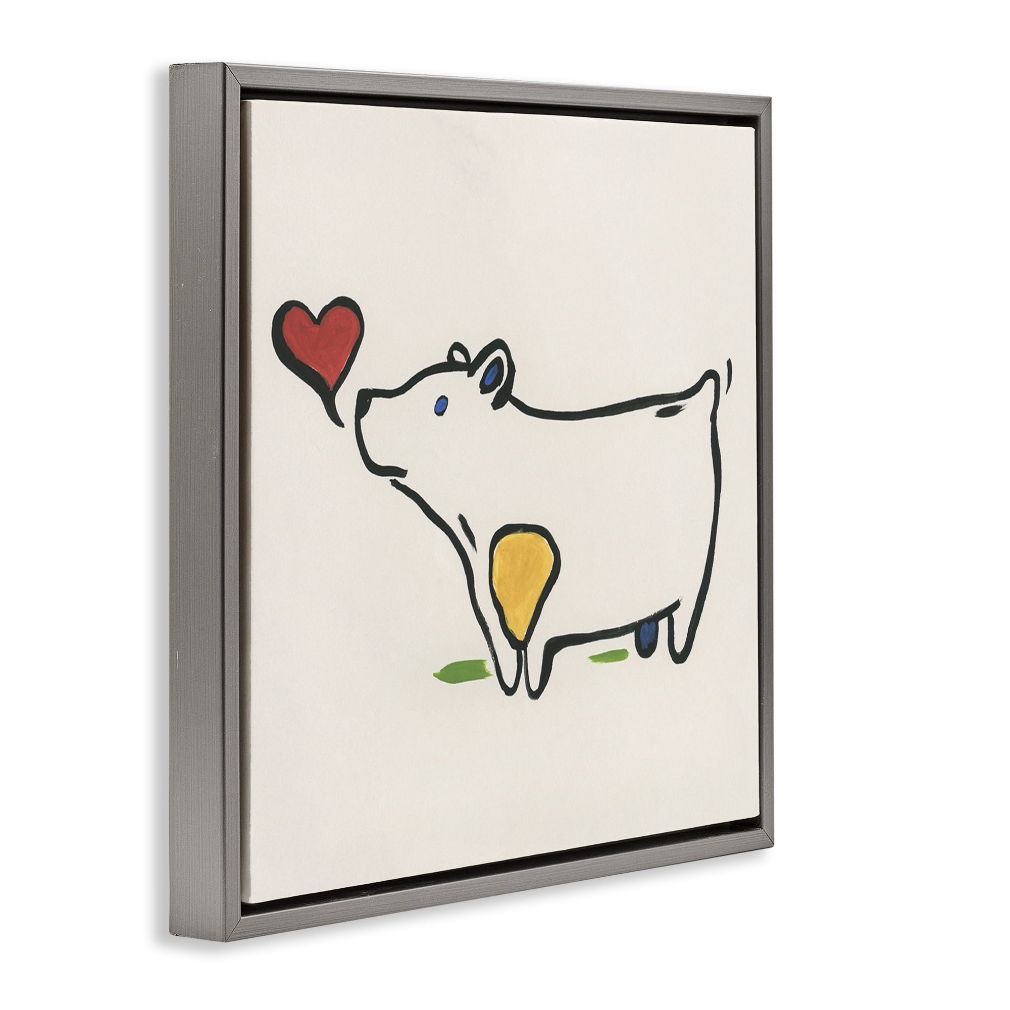 Stupell Industries Bear & Heart Doodle Animals Painting Gray Floater Framed Canvas Art Print Wall Art, 25 x 25