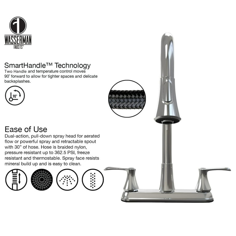 Wasserman 22167043 - Kitchen Sink Faucet Double Handle Pull Down Spray in Chrome Wasserman 22167043 - Kitchen Sink Faucet Double Handle Pull Down Spray in Chrome