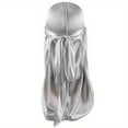 thumbnail image 1 of Durag Bonnet Bandana en Soie pour Homme Soyeux du Rag Doo Rag Longue Queue Vagues Casquette Gris, 1 of 6