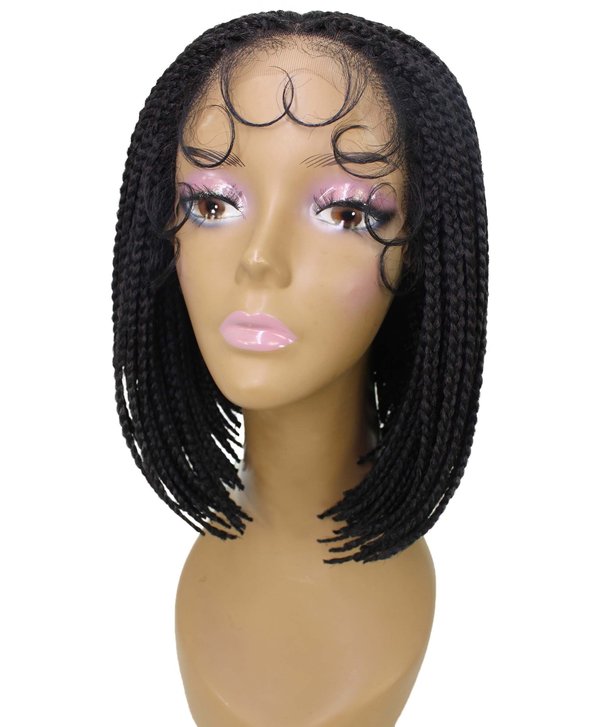 LUXLUXE Jayla 12" Straight Braided Wig for Women, 4x4 Hand-Tied Lace Heat-Resistant Synthetic Hair, Natural black