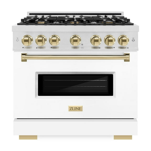 ZLINE Autograph 36" Classic Dual Fuel DuraSnow Range w/White & Gold Accents (CDRSZ-WM-36-G)