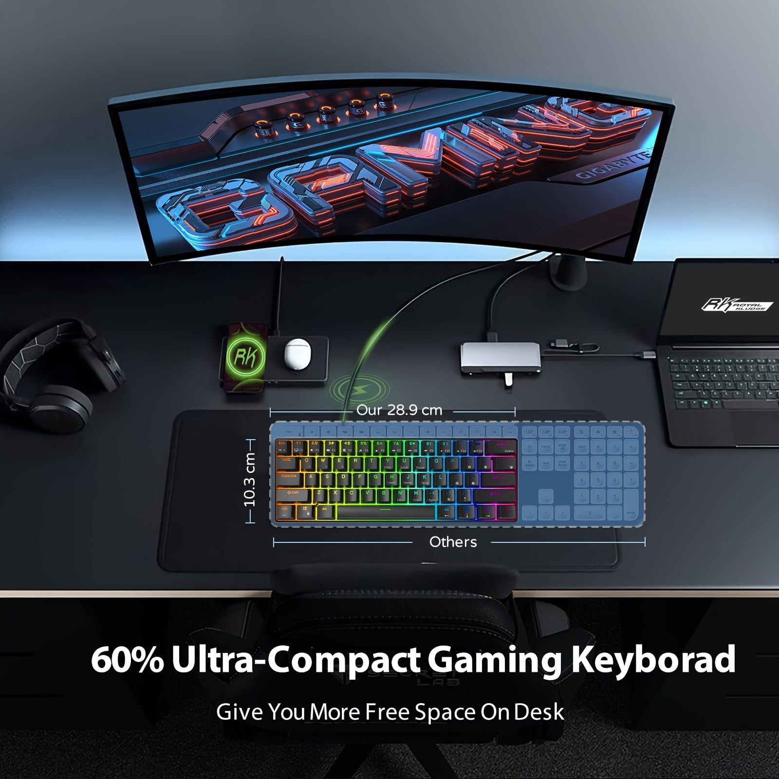 Fanruina Wired 60% Mechanical Gaming Keyboard, ultra-compact 61 keys layout with crisp blue switches