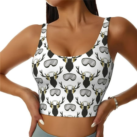 Adobk Ski Goggles Moose Music Picture Print Sports Bras for Women Longline Workout Crop Tank Tops Padded with Built in Shelf Padded Sports Bra-Large