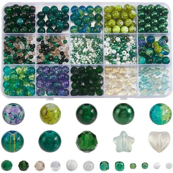 1 Box 22 Styles Green Glass Beads Assorted Beads Spring Nature Holiday Spacer Seed Bicone St Patricks Day Beads for Jewelry Making Bracelet Earring Necklace Pendants Crafts Supplies Green DIY
