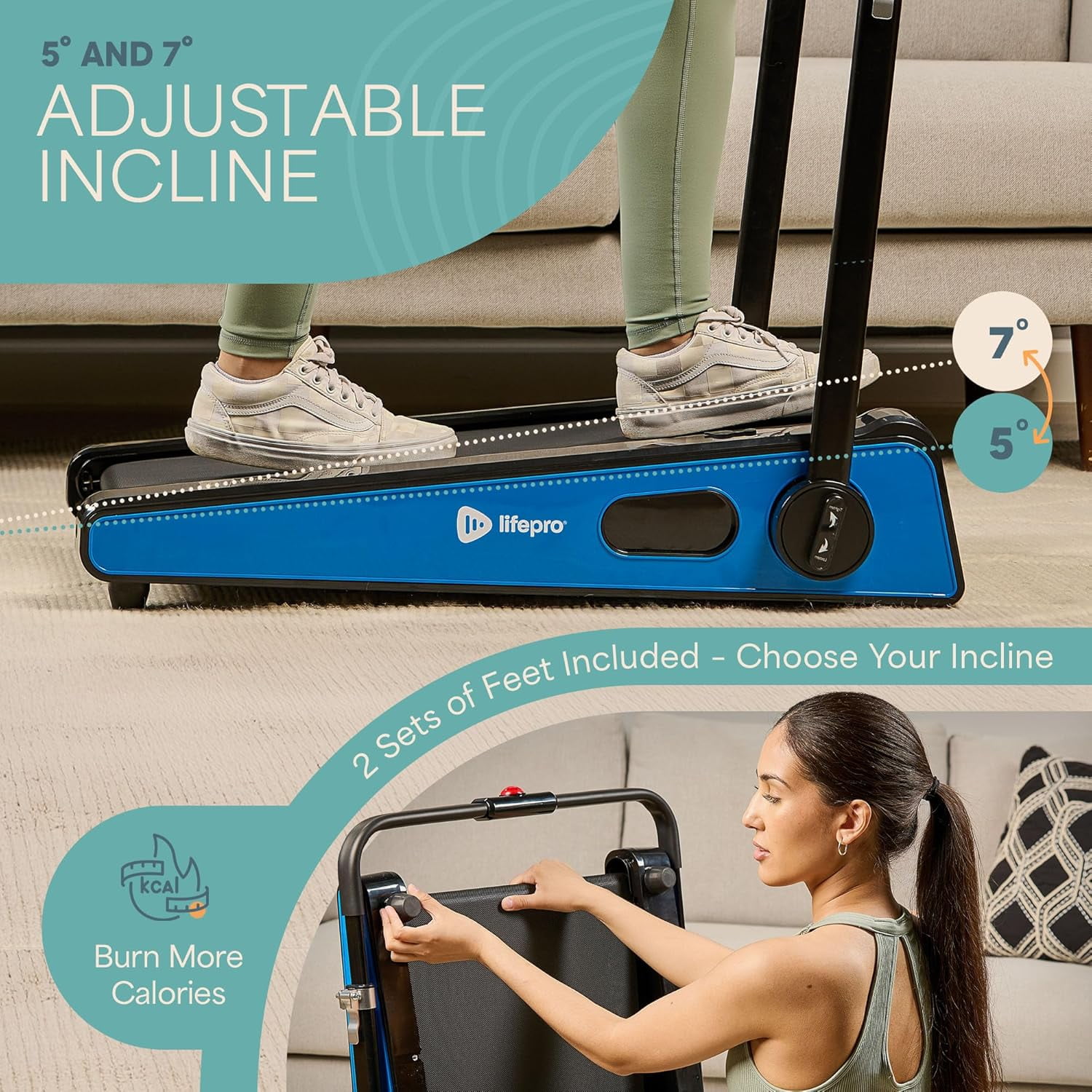 LifePro Small Mini Walking Pad Treadmill – Compact, Portable, Installation-Free, Under-Desk Design with Adjustable Incline, 3MPH Speed, 220lbs Capacity