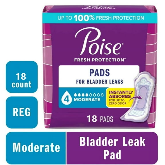 Poise Incontinence Pads for Women, 4 Drop Moderate Absorbency, Regular Length, 18 Count