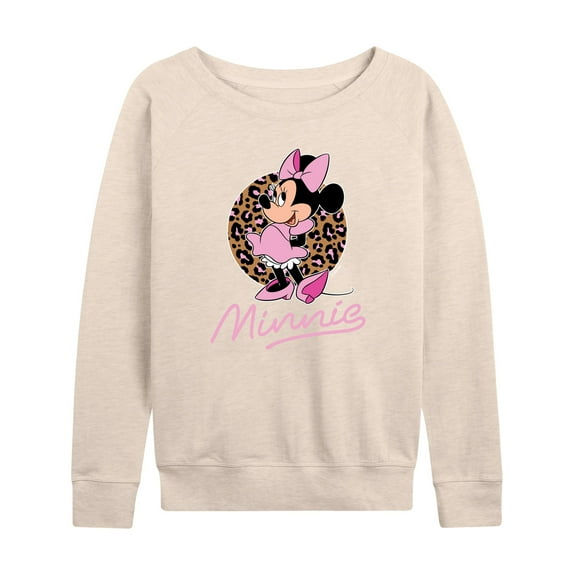 Mickey & Friends - Minnie Leopard Print - Women's Lightweight French Terry Long Sleeve Shirt