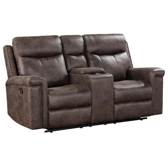 New Classic Furniture Quade Polyester Fabric Console Loveseat in Mocha