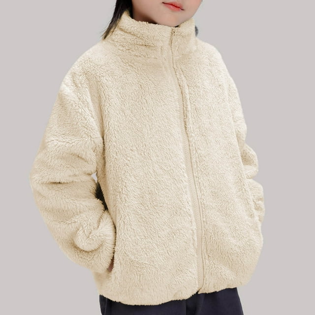 Kids' Unisex Solid Color Zipper Jacket - Long Sleeve Warm Casual Polyester-Spandec Top for Daily Wear