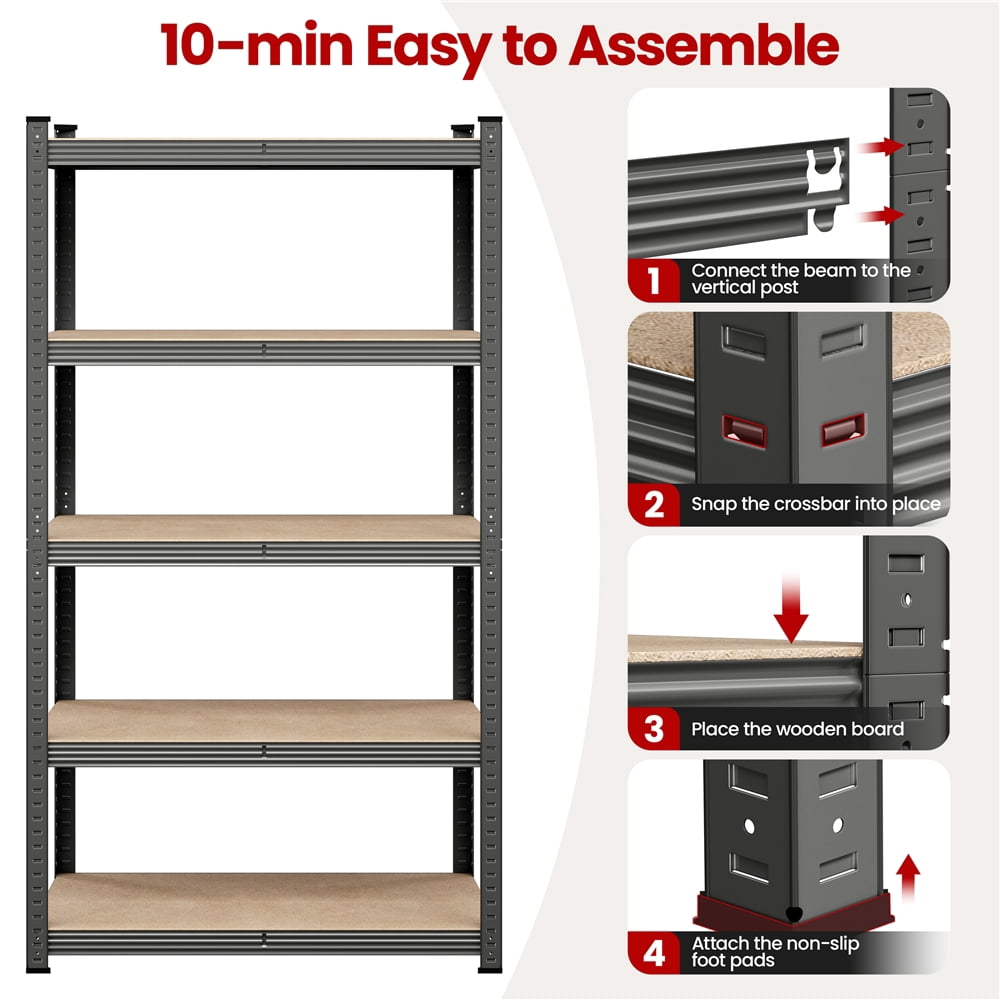 Yaheetech 5 Tier Metal Storage Rack with Adjustable Shelves, Dark Gray