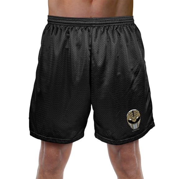 Power Rangers White Ranger Helmet Mens Lined Mesh Shorts, Black, Medium