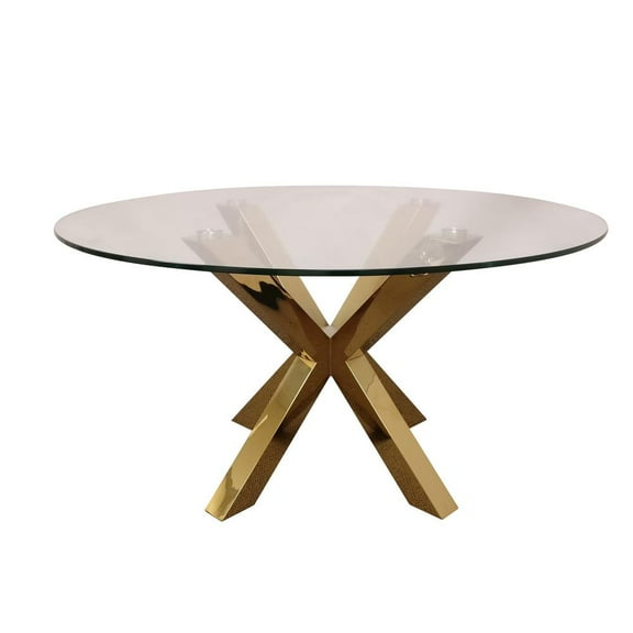 Round Clear Glass Top Dining Table with Gold Base