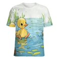 thumbnail image 5 of Fun And Playful Duck Womens Tops Women's Fashion Casual Short Sleeve Flower Print Round Neck Pullover Top Blouse, 5 of 6