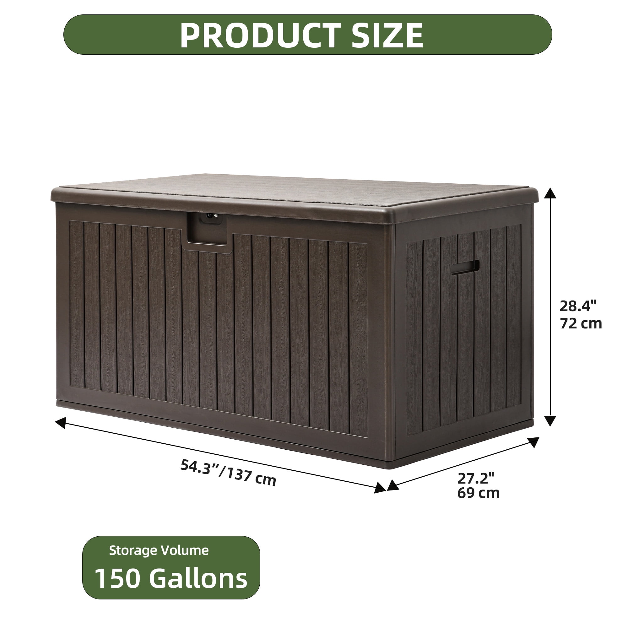 Uforic 150 Gallon Large Outdoor Deck Box, Double-Wall Resin Storage Box with Side Handles, Waterproof & Lockable,Brown